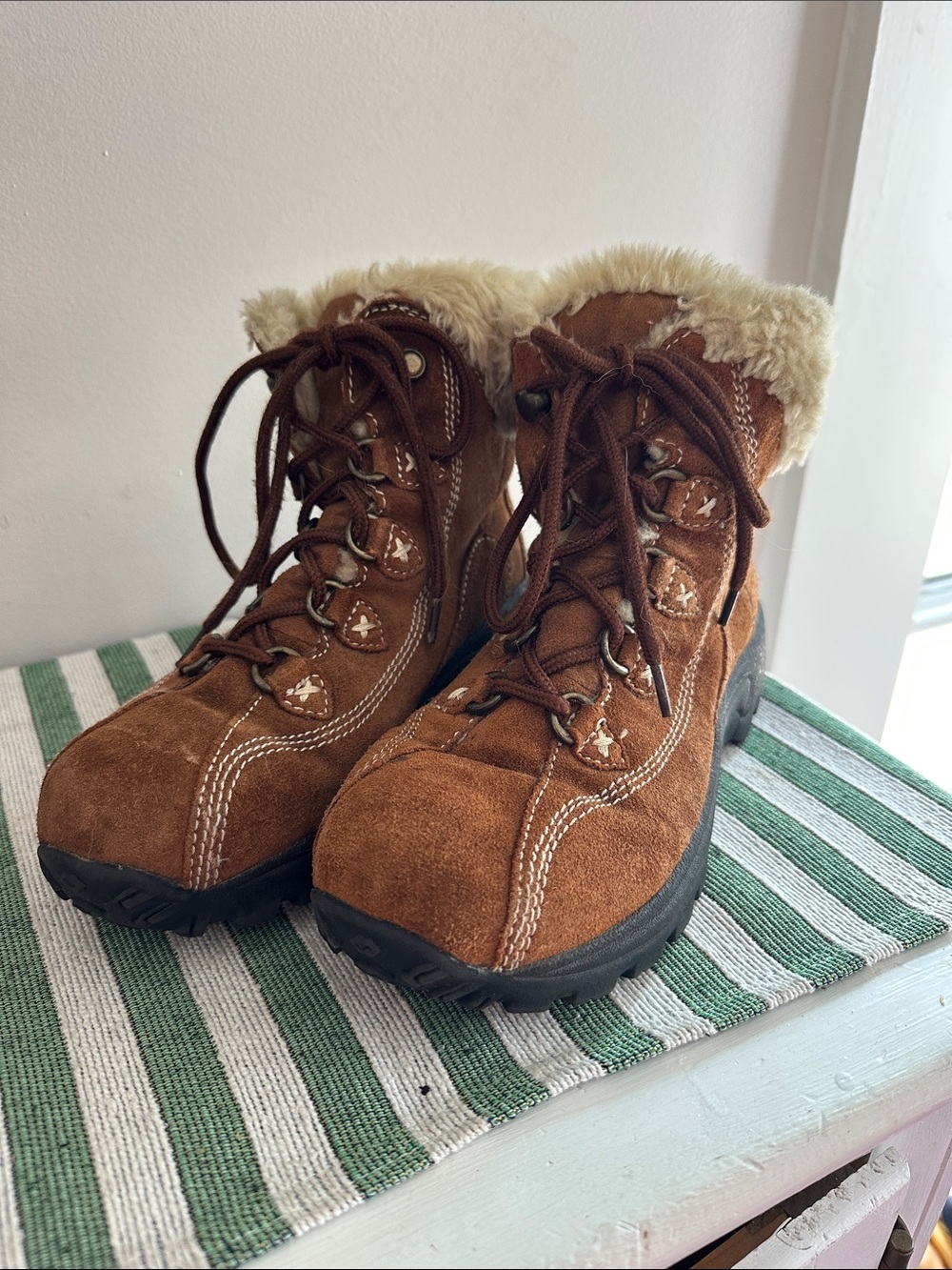 Earth Spirit Brown Faux-Suede Lace-Up Ankle Booties with Faux Fur Trim
